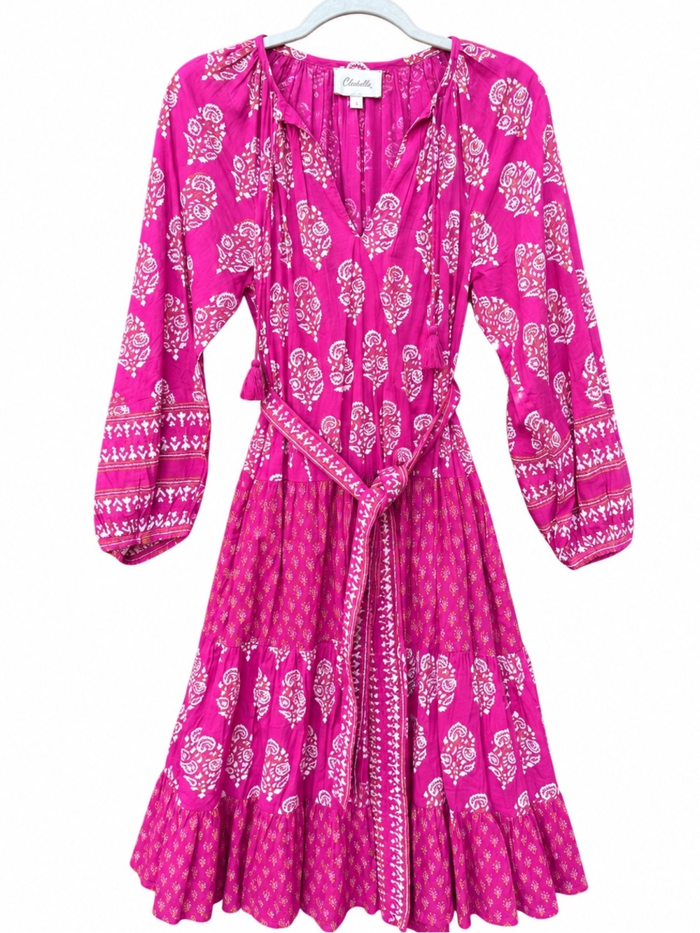 Cleobella MIDI Dress Long Sleeve Boho Organic Cotton belted pockets